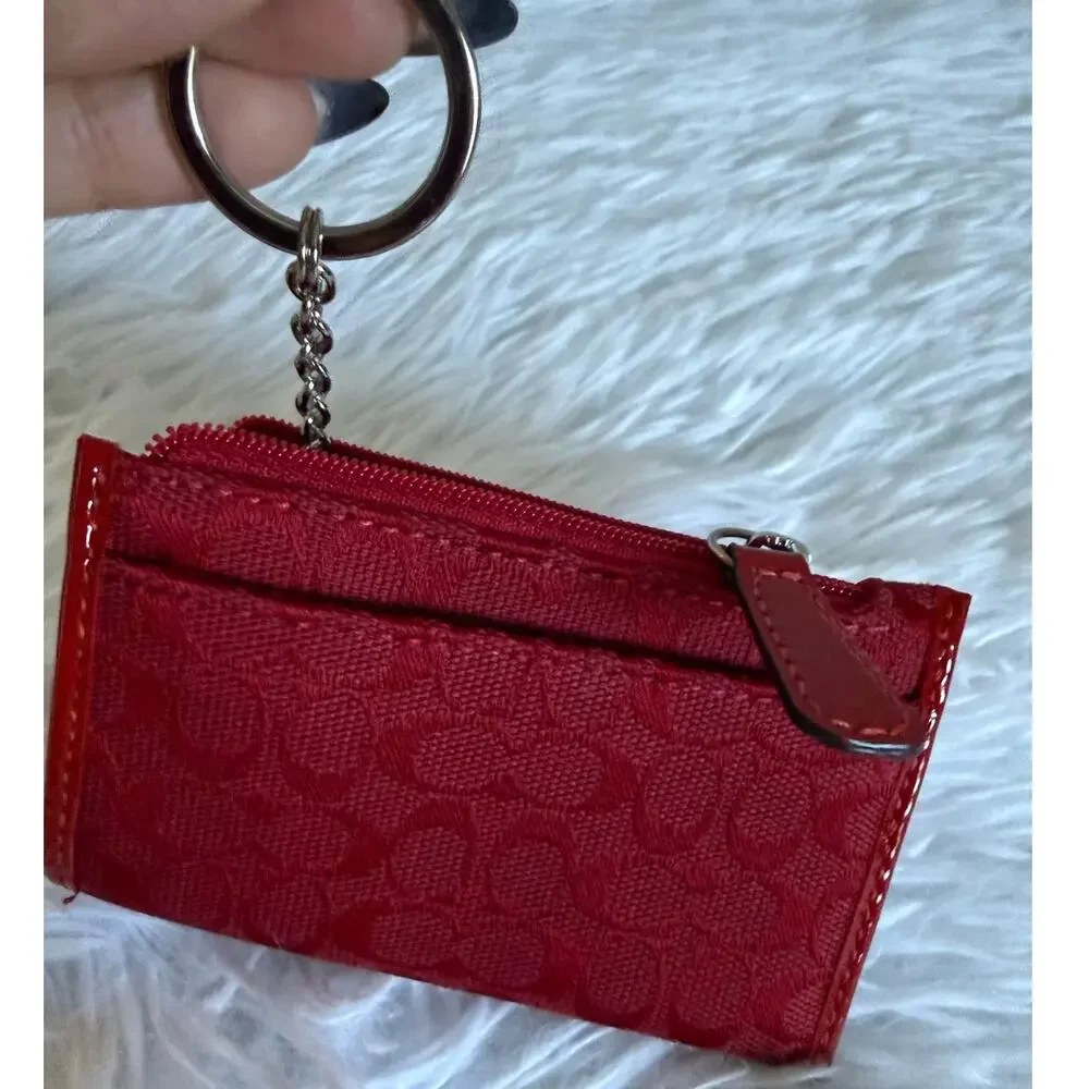 y2k Coach Vintage Red Signature Card Wallet with Chain Ring